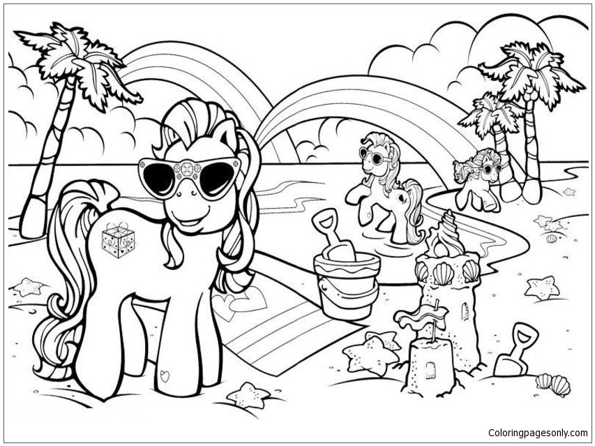 Download Vacation With Friends At The Beach of My Little Pony Coloring Page - Free Coloring Pages Online