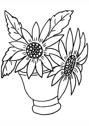 Vase with Sunflowers Coloring Page