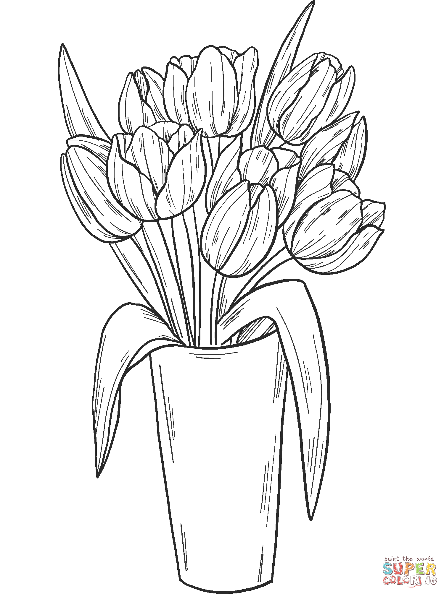 Vase with Tulips Coloring Page