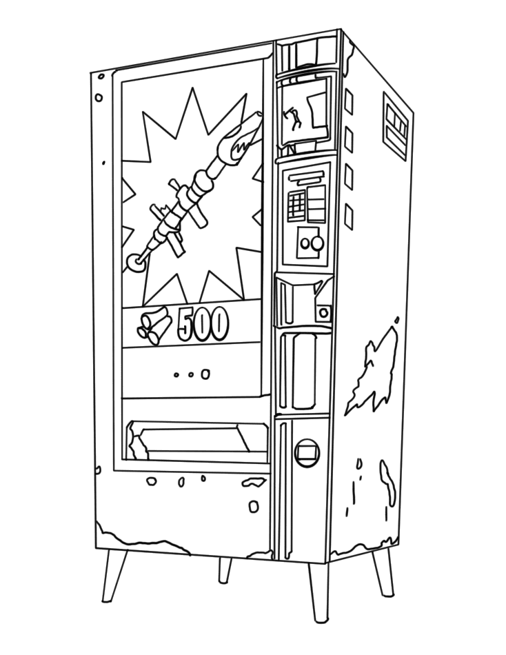 Vending Machine in Fortnite allowed players to obtain a displayed weapon or consumable Coloring Pages