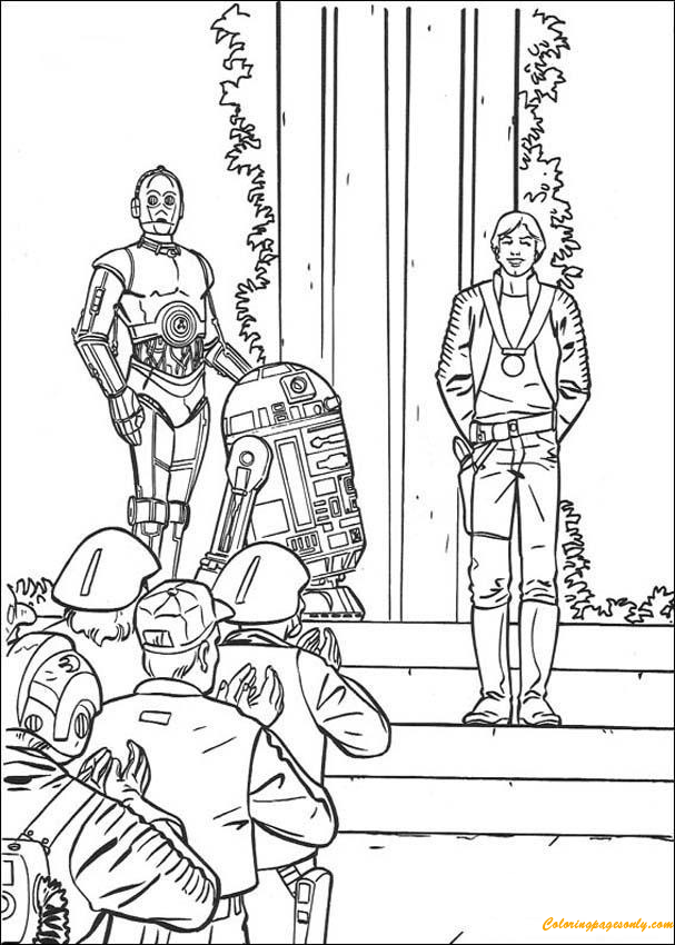 Victory Ccelebration: Luke R2-D2 And C-3po Coloring Pages