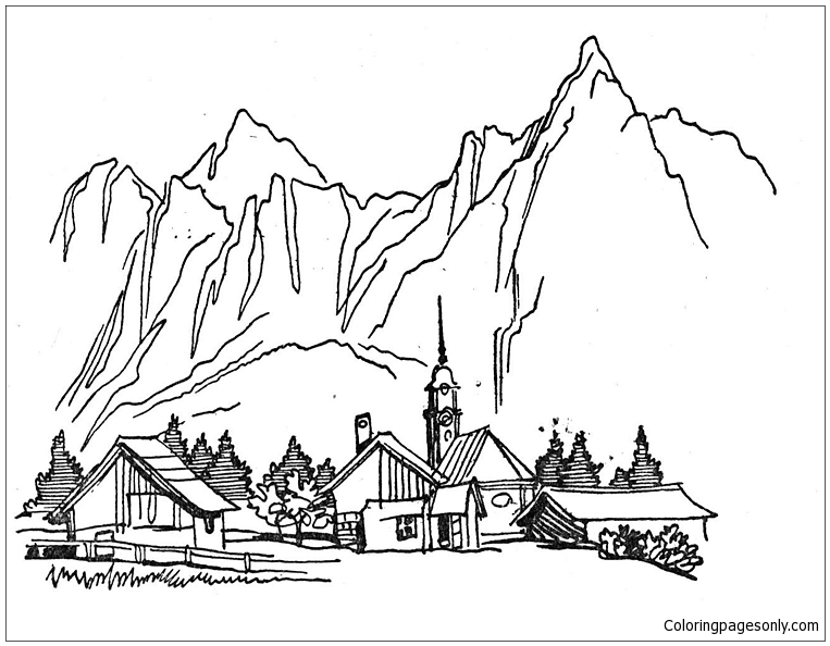 Village In The Mountains Coloring Pages