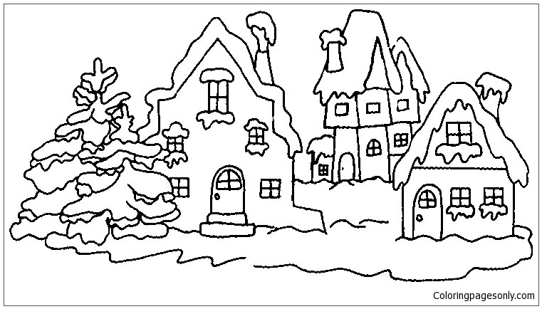 village in winter 1 coloring page  free coloring pages online