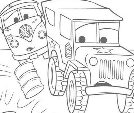 VW Bus And Military Jeep Coloring Page