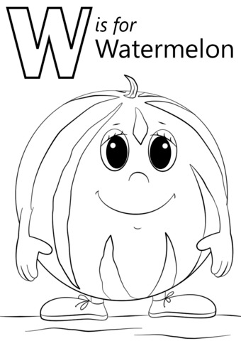W is for Watermelon Coloring Pages
