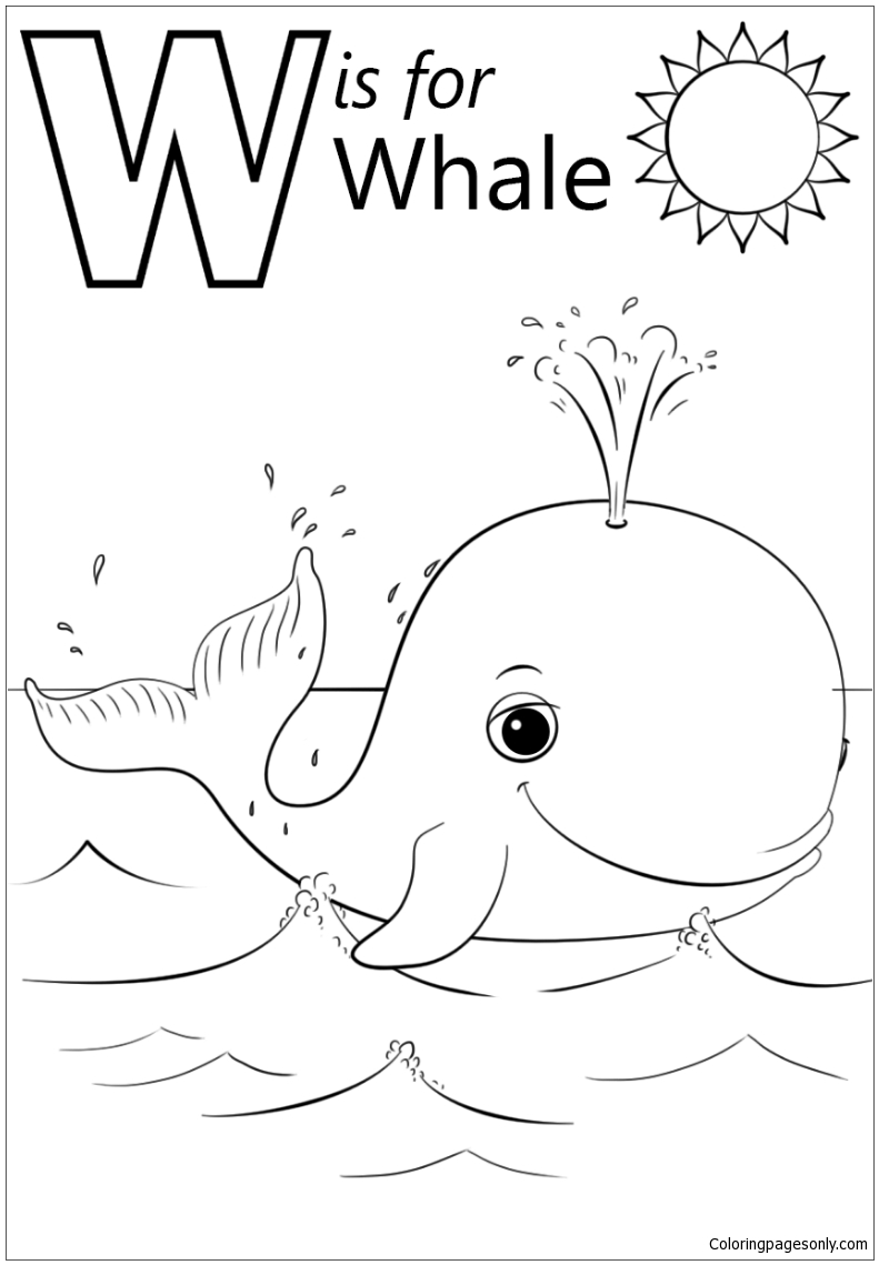 W is for Whale Coloring Page