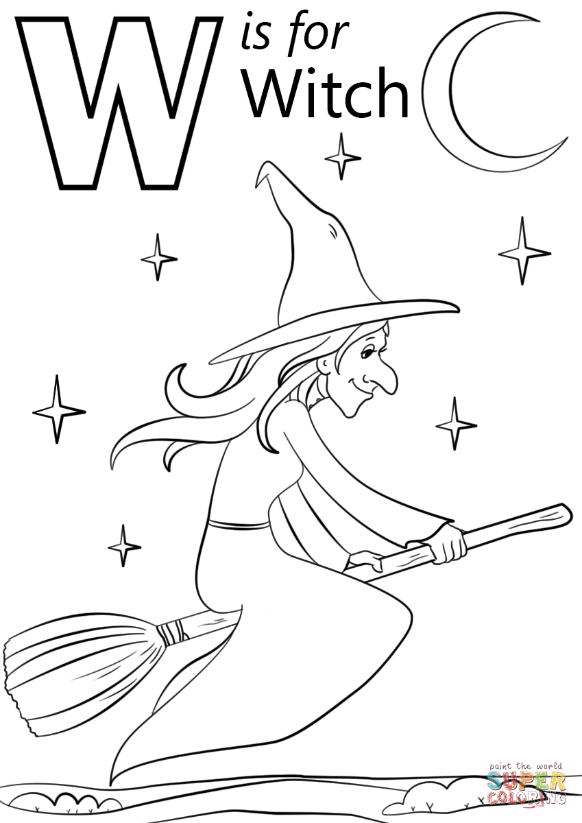 W is for Witch Coloring Pages