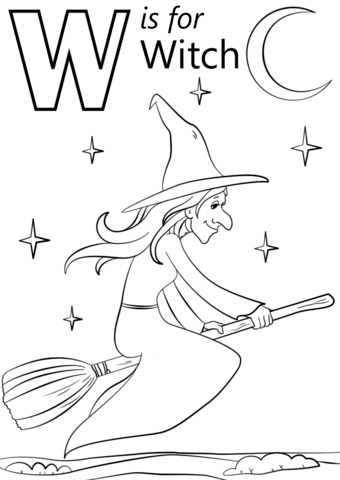 W is for Witch Coloring Page