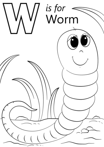 W is for Worm Coloring Pages
