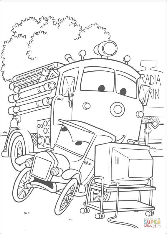 Lizzie Watching Tv from Disney Cars Coloring Page