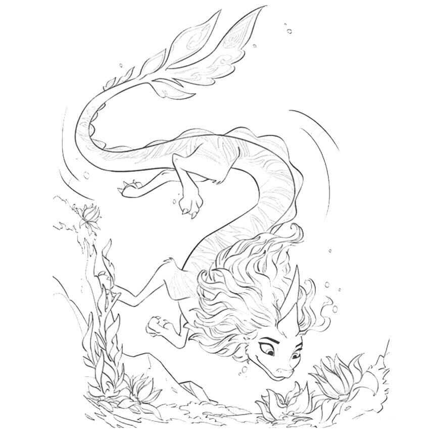 Le dragon d'eau Sisu plonge dans l'océan depuis Raya et le dernier dragon.