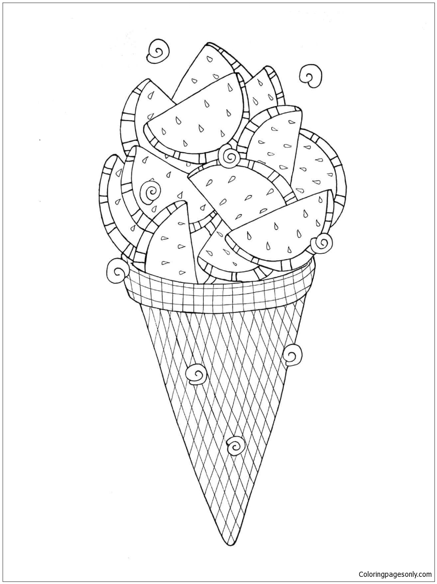 Water Melon Ice Cream Coloring Pages
