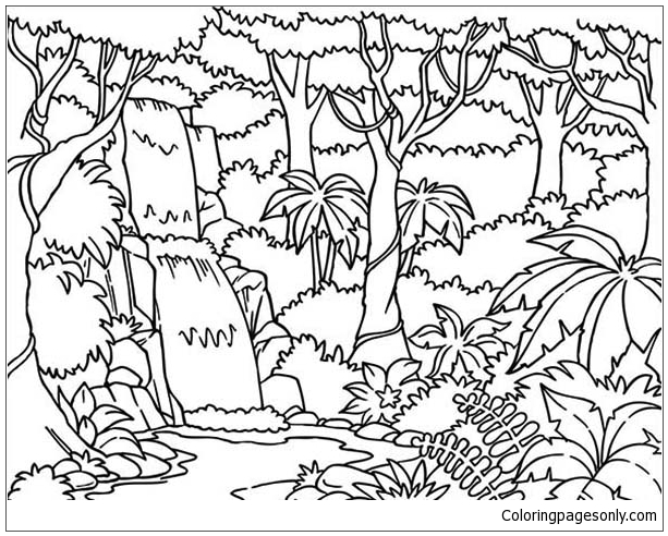 Waterfall In The Forest Coloring Pages Nature Seasons Coloring Pages Coloring Pages For Kids And Adults