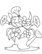 Watering Can with Flowers Coloring Page