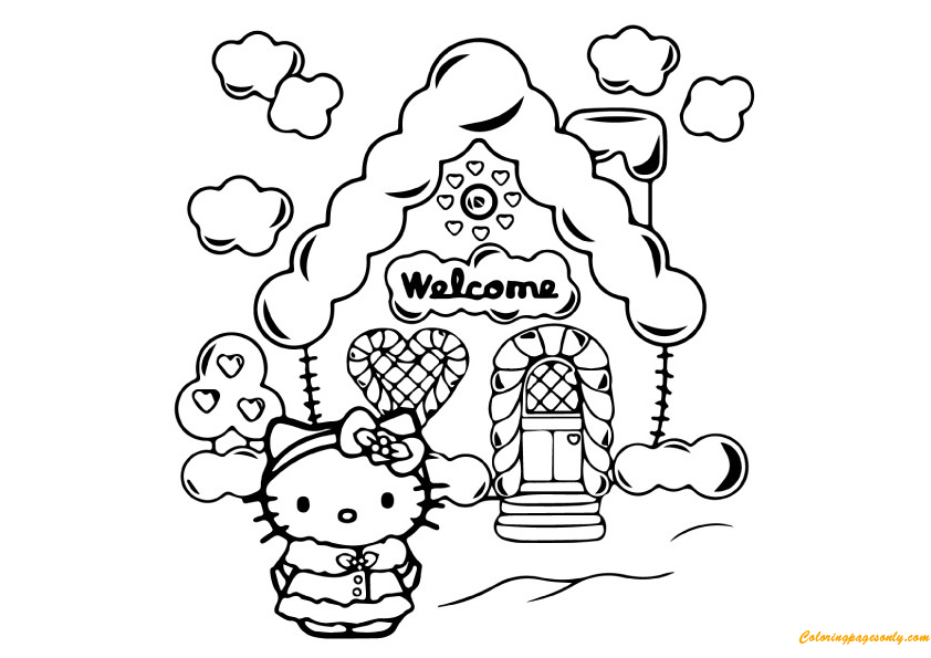 Welcome To House Of Hello Kitty Coloring Page