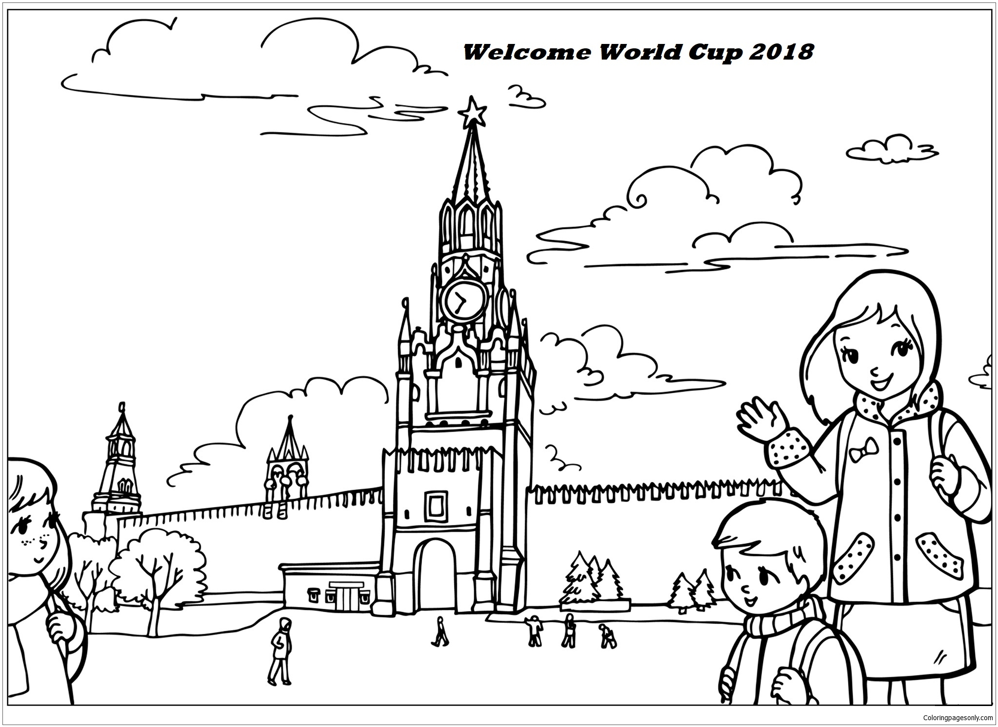 Welcome World Cup 2018 Coloring Pages - 世界杯标志着色页 - 儿童和成人着色页