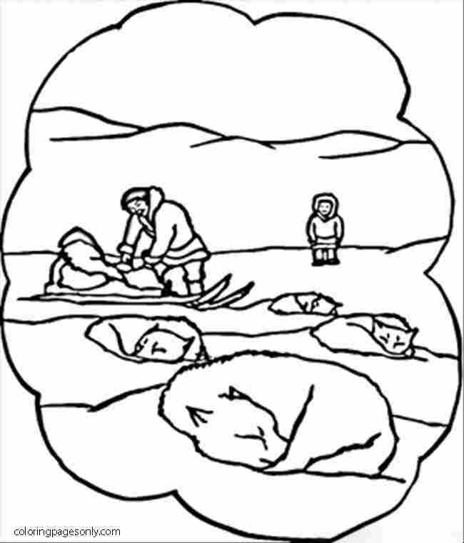 White bear sleeps at the north south pole Coloring Page