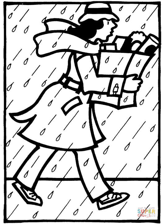 Windy and rainy weather in October. Mom is coming back home. Coloring Pages
