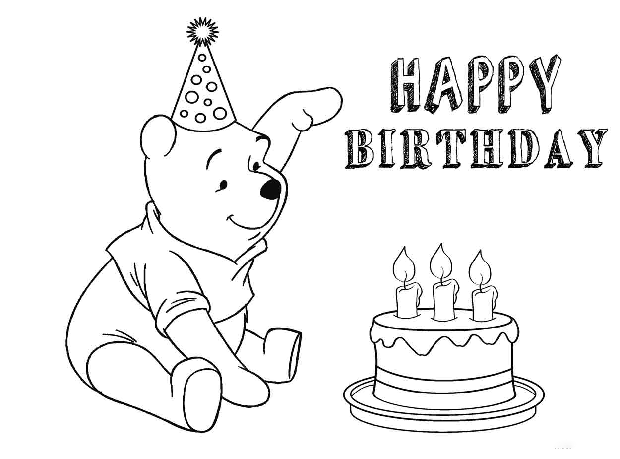 Winnie the Pooh birthday cake Coloring Pages Happy Birthday Coloring