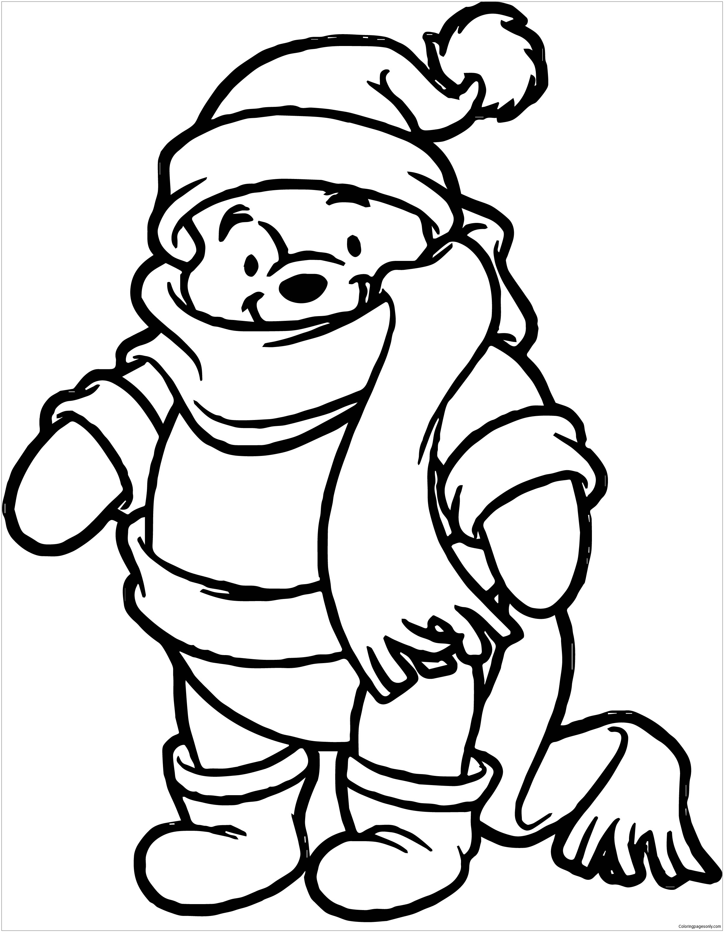 Desenho para colorir de inverno do Ursinho Pooh