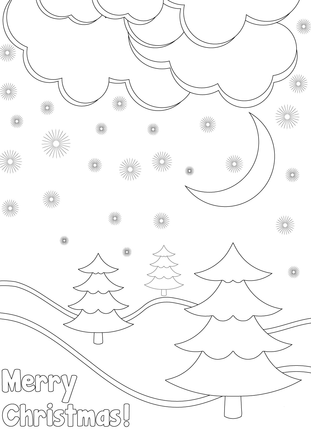 Winter Landscape on Christmas Day Coloring Page