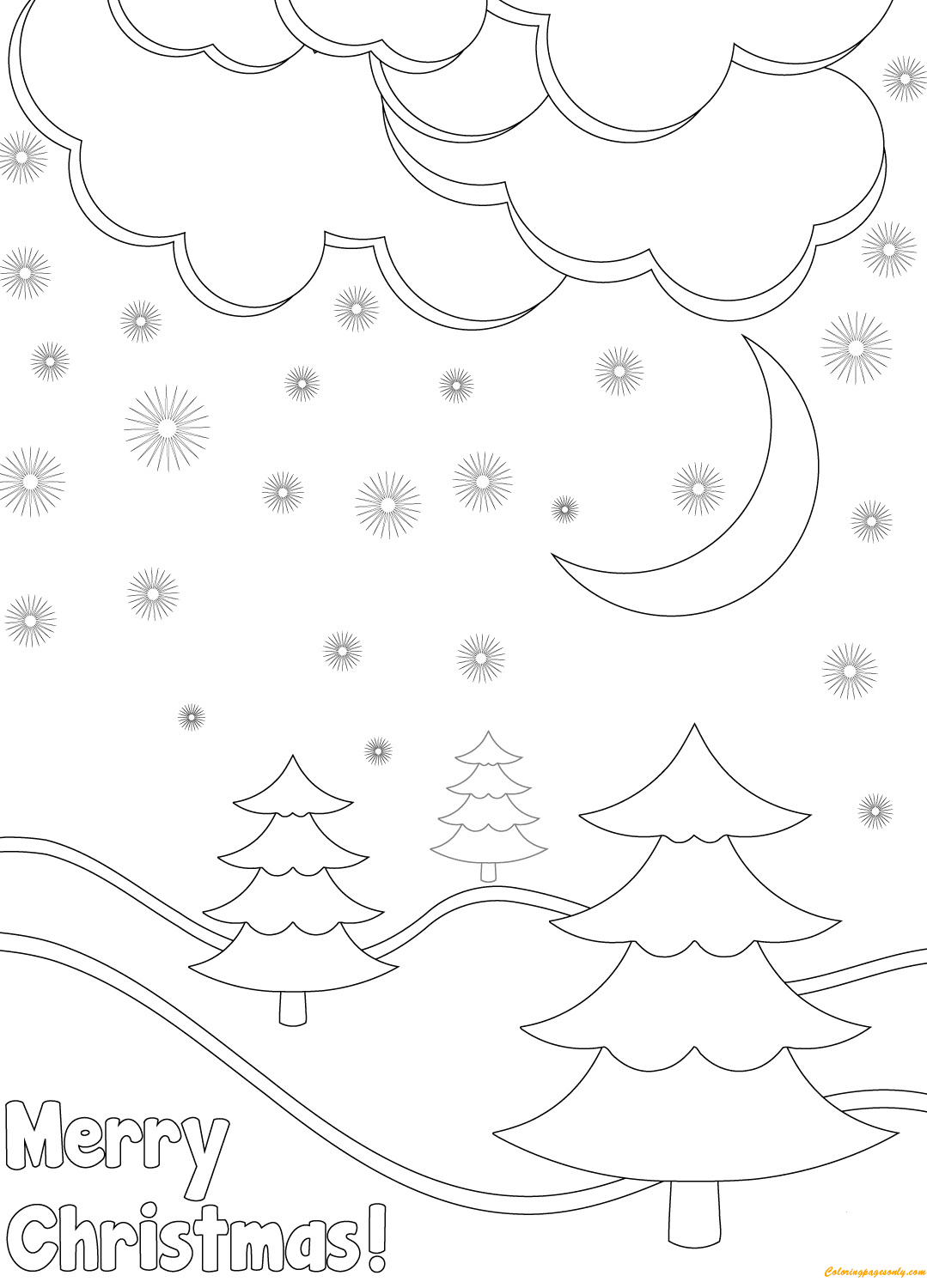 Winter Landscape on Christmas Day Coloring Pages - Christmas Coloring