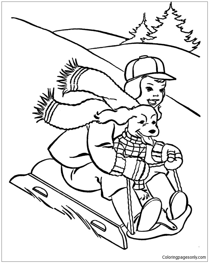 Winter Skiing Coloring Page
