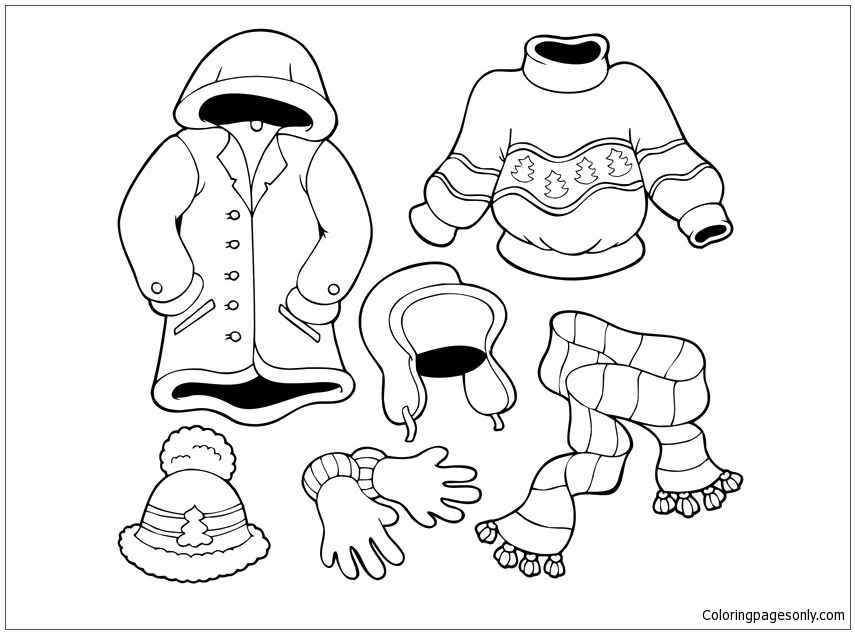 Winter clothes coloring page /Ropa de invierno p/colorear  ENGLISH,SPANISH,GERMAN