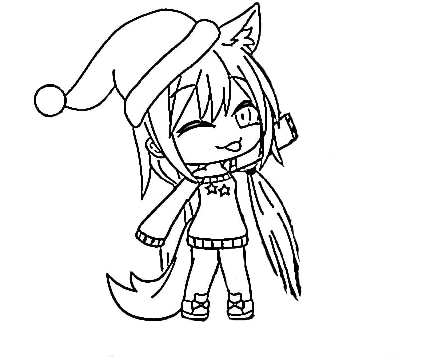 Wolf Girl With A Noel Hat Coloring Pages