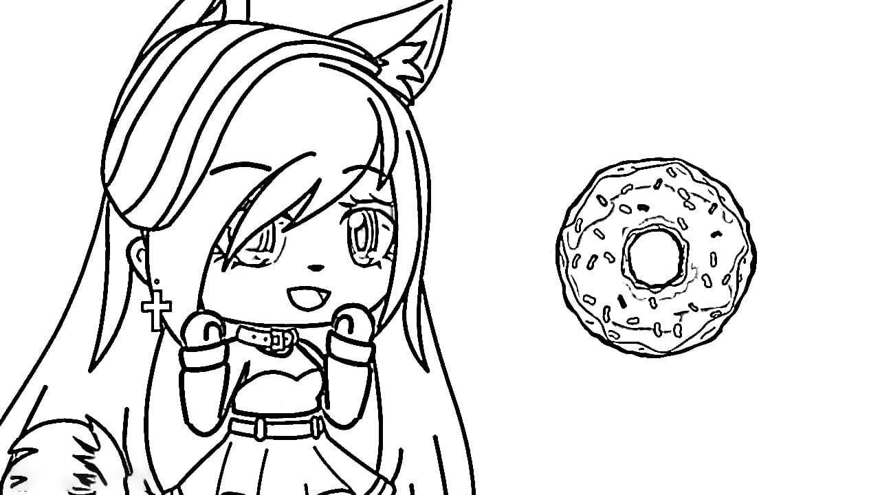 Wolf Girl with Donut Cake Coloring Pages