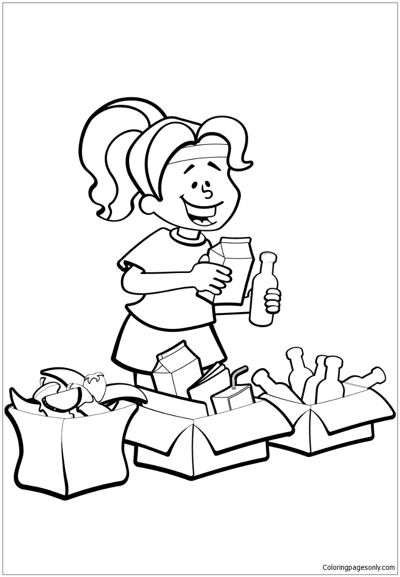 Download Woman is Sorting Garbage for Recycling Coloring Page - Free Coloring Pages Online