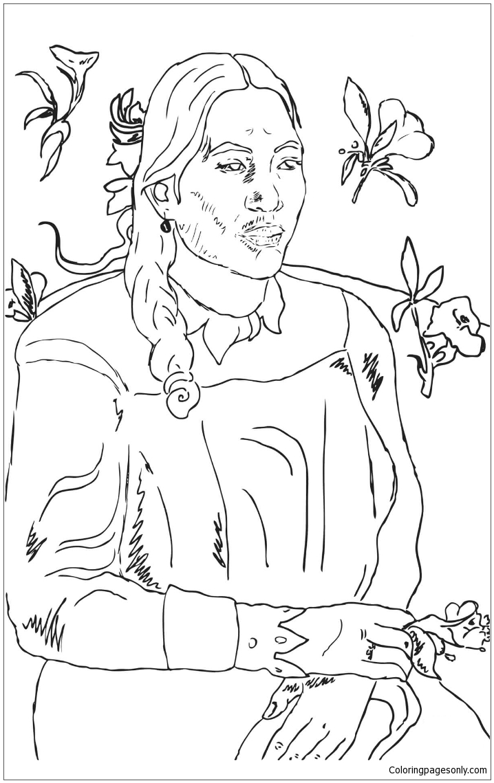 Woman With A Flower By Paul Gauguin Coloring Pages