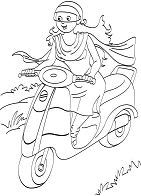Women Riding A Scooter Coloring Pages