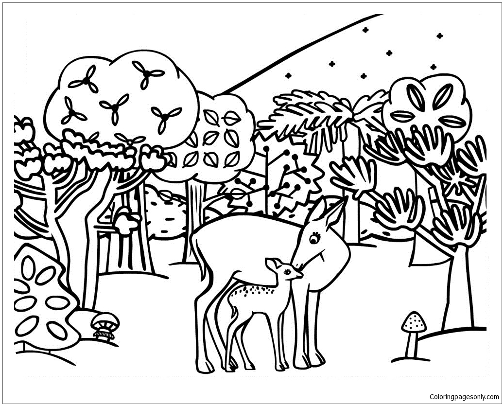 Página para colorir de animais da floresta