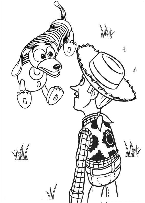 Woody and Slinky are on the grass Coloring Page