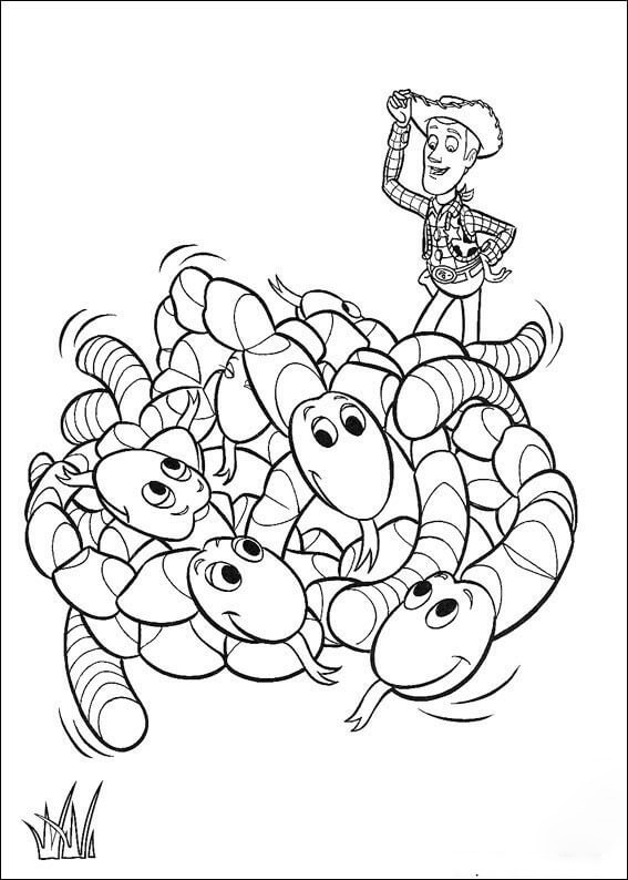 Woody and worms Coloring Page
