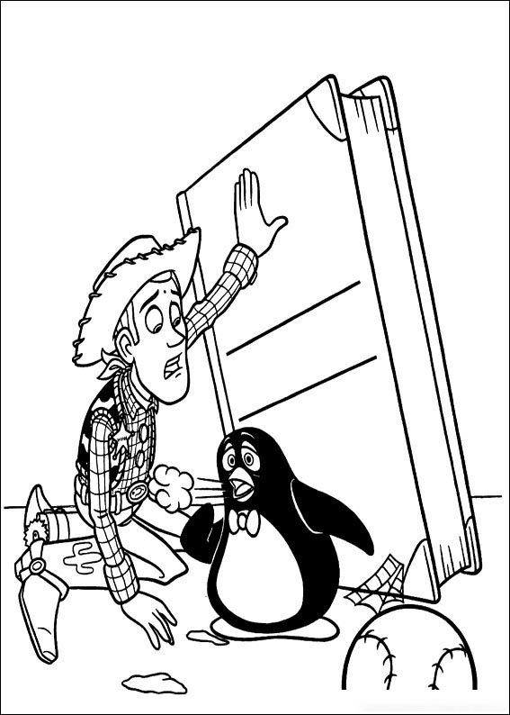 Woody helpt de pinguïn uit Toy Story