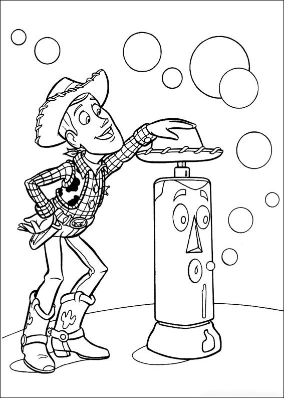 Woody usa la pompa a bolle da colorare
