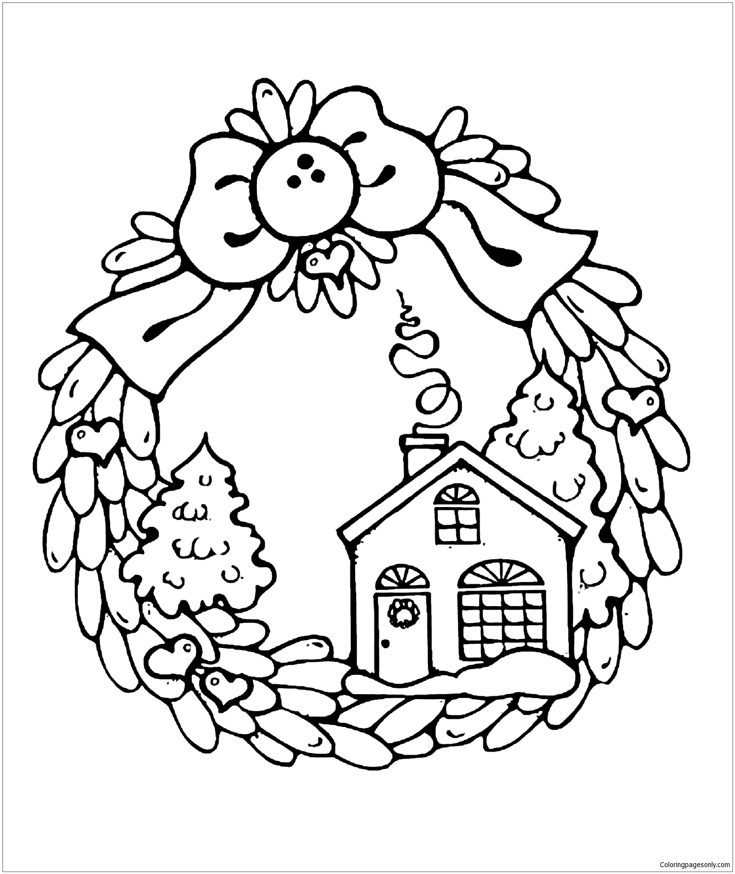 Wreath Winter Day Coloring Page