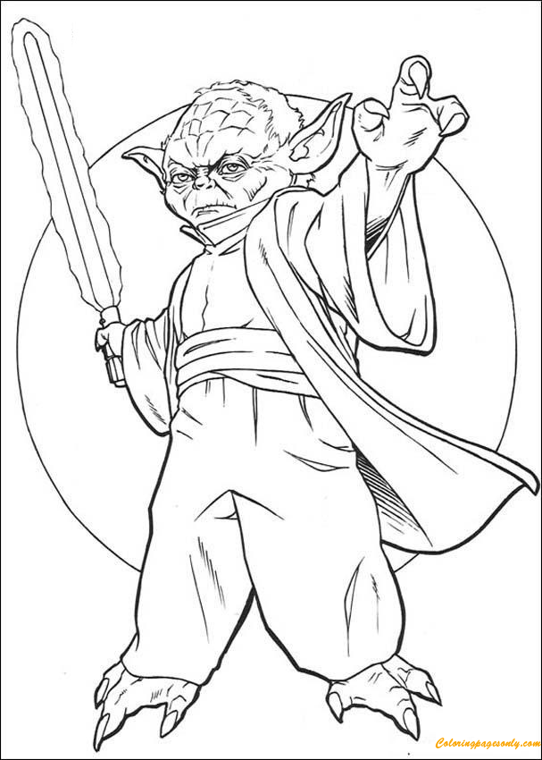 Yoda com uma espada dos personagens de Star Wars