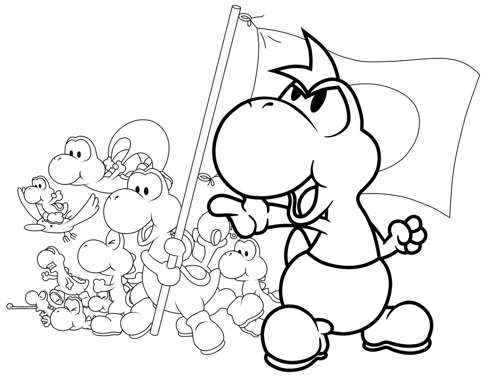Yoshi is born to be leader in Super Mario Bros Coloring Page