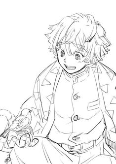 Zenitsu with a bird Coloring Page