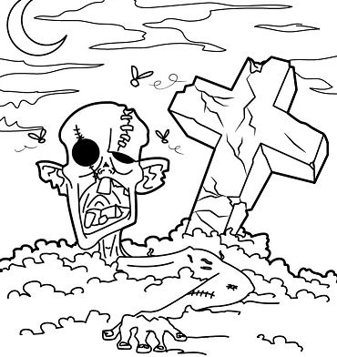 Zombie In The Graveyard Coloring Pages