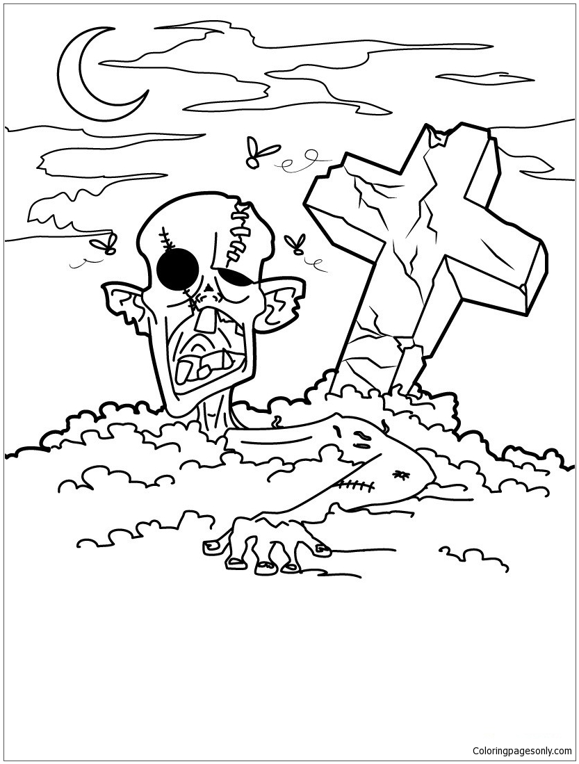 Zombie In The Graveyard Coloring Pages - Holidays Coloring Pages - Free