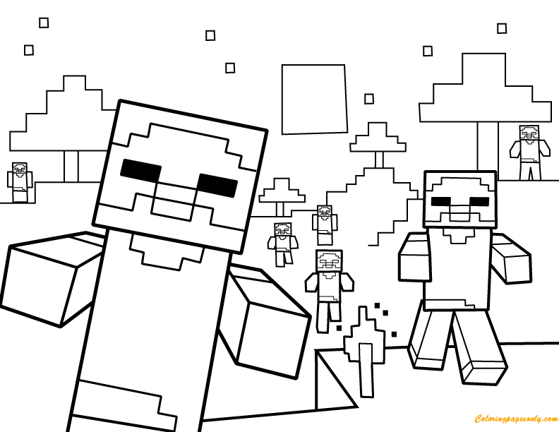 Zombies Minecaft Coloring Pages