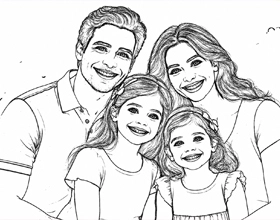 The same photo converted into a black and white coloring page outline