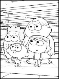 Four kids in Weezie group from Big City Greens Coloring Page