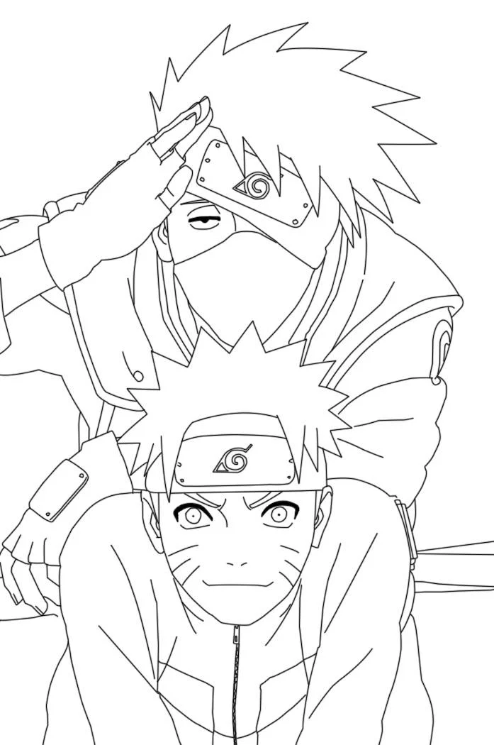 Kakashi Sensei en Naruto in de klas Kleurplaat