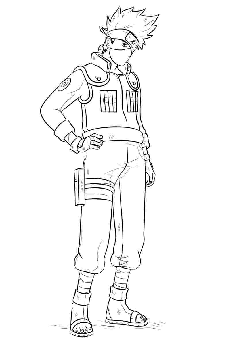 Copy Ninja Kakashi has spiky hair oriented to his left-side Coloring Page