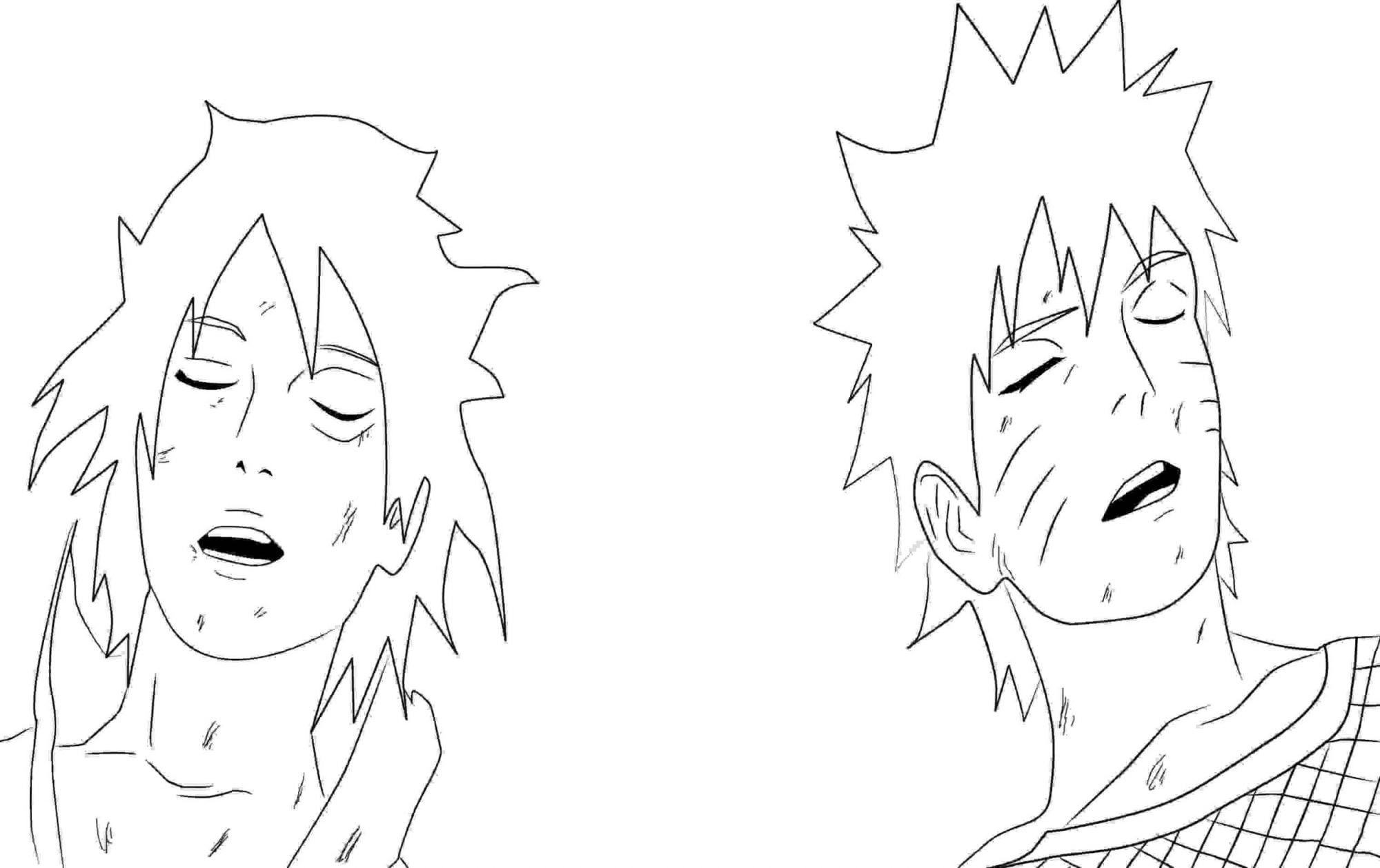 Uzumaki Naruto en Uchiha Sasuke na het gevecht Kleurplaten